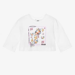 MSGM-Белая укороченная футболка с цветами | Childrensalon Outlet