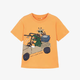 NAME IT-تيشيرت برتقالي للأولاد بطبعة ديناصور وزرافة | Childrensalon Outlet