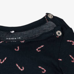 NAME IT-Boys Navy Candy Cane Bodysuit | Childrensalon Outlet
