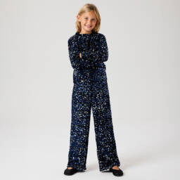 NAME IT-بنطلون مخمل أسود وترتر أزرق للبنات | Childrensalon Outlet