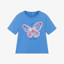 NAME IT-Girls Cotton Blue Flutter Tee | Childrensalon Outlet