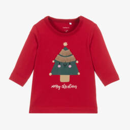 NAME IT-Girls Festive Red Cotton Top | Childrensalon Outlet