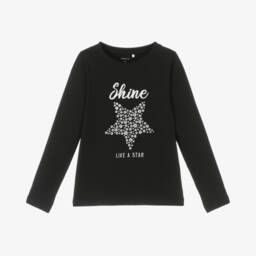 NAME IT-Girls Glitter Star Black Top | Childrensalon Outlet