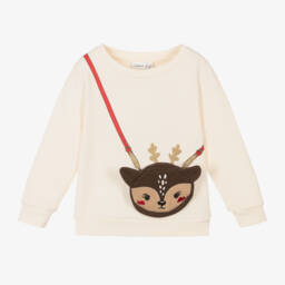 NAME IT-Girls Ivory Reindeer Sweatshirt | Childrensalon Outlet