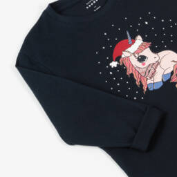 NAME IT-Girls Navy Festive Unicorn Top | Childrensalon Outlet