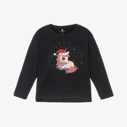 NAME IT-Girls Navy Festive Unicorn Top | Childrensalon Outlet