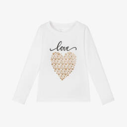 NAME IT-Girls White Glitter Heart Cotton Top | Childrensalon Outlet