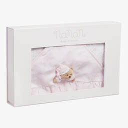 نانان-منشفة هودي قطن لون أبيض وزهري  (74سم) | Childrensalon Outlet