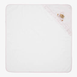 نانان-منشفة هودي قطن لون أبيض وزهري  (74سم) | Childrensalon Outlet