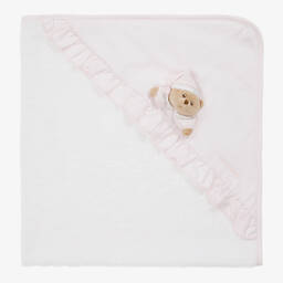 نانان-منشفة هودي قطن لون أبيض وزهري  (74سم) | Childrensalon Outlet