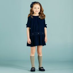 Blue velvet dress girl clearance