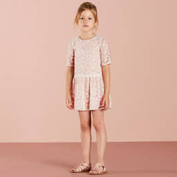Nanos-Girls Pink Dress with Embroidered Overlay | Childrensalon Outlet