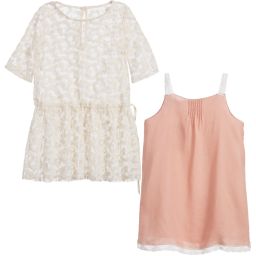 Nanos-Girls Pink Dress with Embroidered Overlay | Childrensalon Outlet