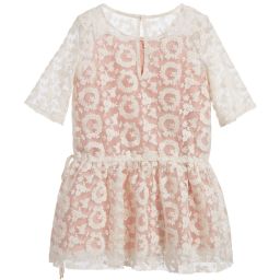 Nanos-Girls Pink Dress with Embroidered Overlay | Childrensalon Outlet