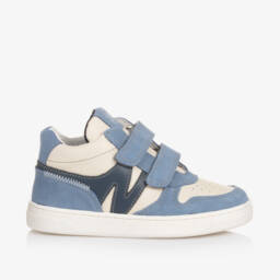 Naturino-Boys Ivory and Blue Leather Trainers | Childrensalon Outlet