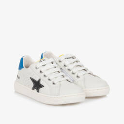 Naturino-Boys Starry White Leather Sneakers | Childrensalon Outlet