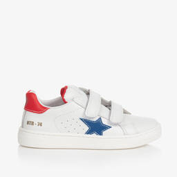 Naturino-Boys White Leather Velcro Trainers  | Childrensalon Outlet