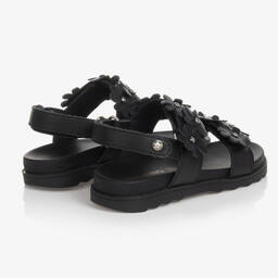Naturino-Girls Black Leather Floral Sandals | Childrensalon Outlet