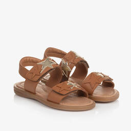 Naturino-Girls Brown Leather Star Sandals | Childrensalon Outlet