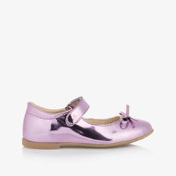 Naturino-Girls Gleaming Pink Leather Bows | Childrensalon Outlet