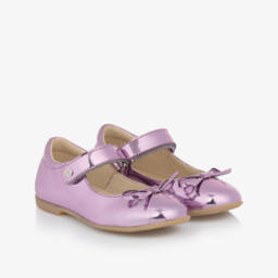 Naturino-Girls Gleaming Pink Leather Bows | Childrensalon Outlet