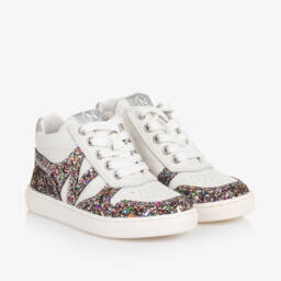 Naturino-Girls Glittery White Leather Trainers | Childrensalon Outlet