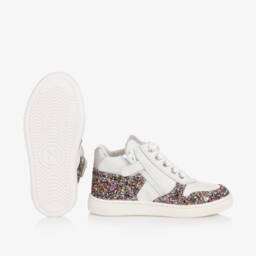 Naturino-Girls Glittery White Leather Trainers | Childrensalon Outlet