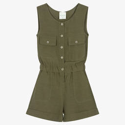 Naturino-Girls Green Viscose & Linen Playsuit | Childrensalon Outlet