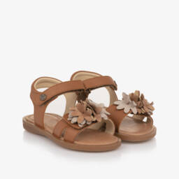 Naturino-Girls Leather Sandals with Floral Accents | Childrensalon Outlet