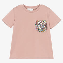 Tu & Io by Naturino-Girls Pink Cotton Sequin Pocket T-Shirt | Childrensalon Outlet