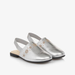 Naturino-Girls Shimmer Leather Backless Loafers | Childrensalon Outlet