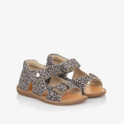 Naturino-Girls Taupe Leopard Leather Sandals | Childrensalon Outlet