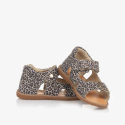 Naturino-Girls Taupe Leopard Leather Sandals | Childrensalon Outlet