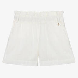 Naturino-Girls White Cotton Paperbag Waist Shorts | Childrensalon Outlet