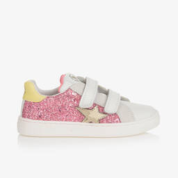 Naturino-Girls White & Pink Glitter Trainers | Childrensalon Outlet