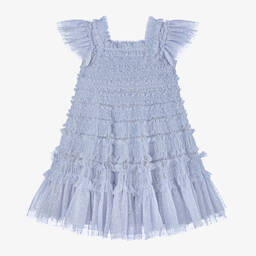 Needle & Thread-Girls Blue Shirred Tulle Dress | Childrensalon Outlet
