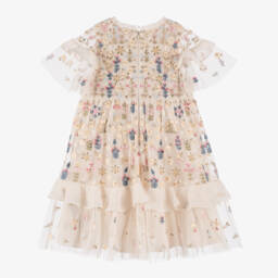 Needle & Thread-Платье кремовое из тюля с цветочным узором для девочек | Childrensalon Outlet