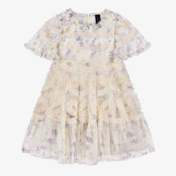 Needle & Thread-Кремовое воздушное платье из тюля с цветочным узором для девочек | Childrensalon Outlet