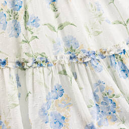 Needle & Thread-Girls White & Blue Floral Cotton Dress | Childrensalon Outlet