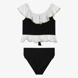Nessi Byrd-Girls Black & White Ruffle Tankini (UV50) | Childrensalon Outlet