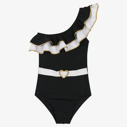 نيسي بيرد-Girls Black & White Swimsuit (UV50) | Childrensalon Outlet