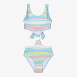 Nessi Byrd-Girls Blue & Pink Crochet Swimsuit (UV50) | Childrensalon Outlet