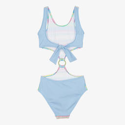 Nessi Byrd-Girls Blue & Pink Crochet Swimsuit (UV50) | Childrensalon Outlet