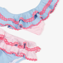 Nessi Byrd-Girls Blue & Pink Ruffle Bikini (UV50) | Childrensalon Outlet