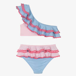 Nessi Byrd-Girls Blue & Pink Ruffle Bikini (UV50) | Childrensalon Outlet