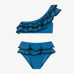 Nessi Byrd-Girls Blue Ruffle Bikini (UV50) | Childrensalon Outlet
