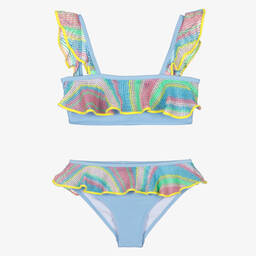 Nessi Byrd-مايوه بكيني مزين كشكش لون أزرق للبنات (UV50) | Childrensalon Outlet