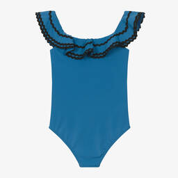 Nessi Byrd-Синий купальник с рюшами для девочек (UPF50) | Childrensalon Outlet