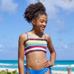 Nessi Byrd-Girls Blue Striped Bikini (UV50) | Childrensalon Outlet