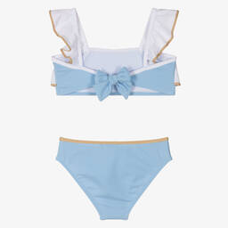 Nessi Byrd-Girls Blue & White Ruffle Bikini (UV50) | Childrensalon Outlet